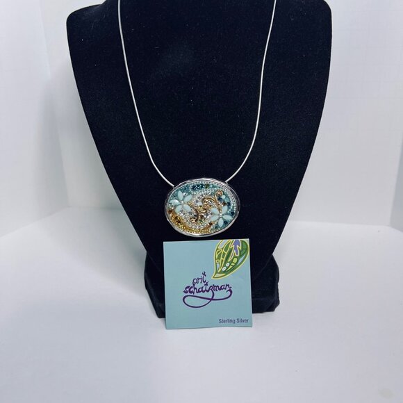 Orit Schatzman Sterling Silver And Aqua Blue Rhinestone Necklace Signed (6013) - Picture 1 of 10